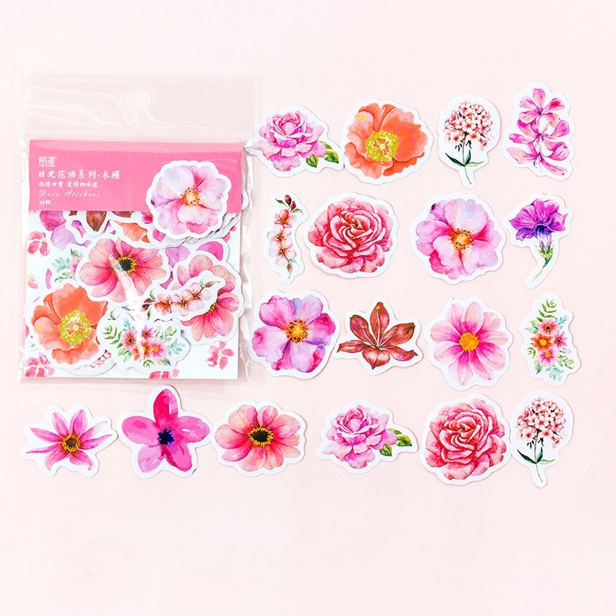 90x Bloemenstickers | Roze / Rood